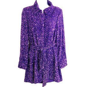 Atelier & Other Stories All Over Sequin Mini Shirt Dress Size Small (S) Purple